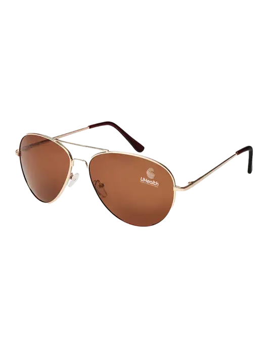 Aviator Coffee Brown with Gold Sunglasses  w/Uhealth Logo