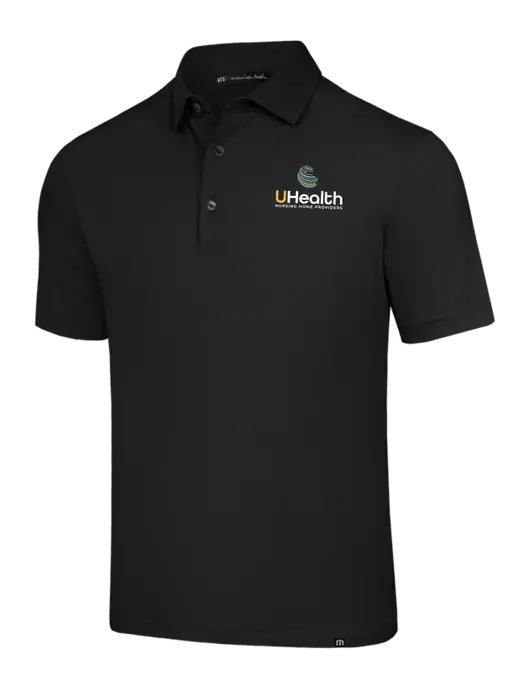 TravisMathew Black Glenview Solid Polo w/Uhealth Logo