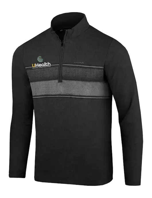 TravisMathew Black Balboa Chest Stripe Quarter Zip w/Uhealth Logo