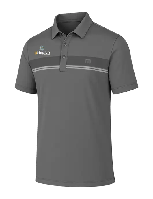TravisMathew Medium Grey Glenview Stripe Polo w/Uhealth Logo