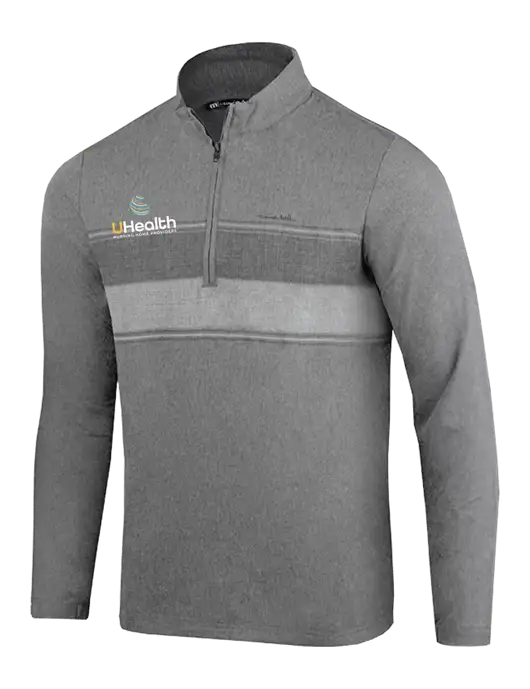 TravisMathew Balboa Chest Stripe Dark Grey Heather Quarter Zip w/Uhealth Logo