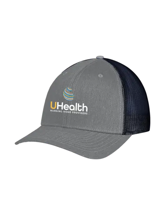 Richardson Adjustable Snapback Original 112 Trucker Cap Heather Grey w/Navy Mesh w/Uhealth Logo