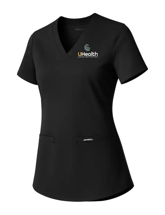 Jaanuu Womens Black Cesi Ultrasoft Scrub V-Neck Top w/Uhealth Logo