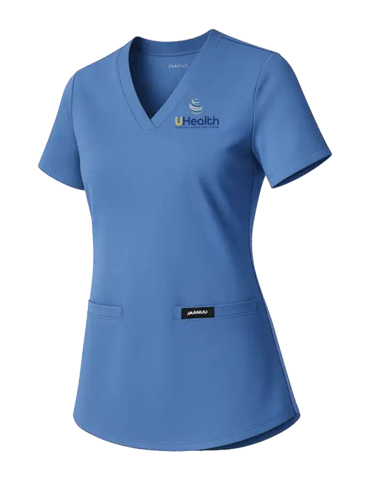 Jaanuu Womens Carolina Blue Cesi Ultrasoft Scrub V-Neck Top w/Uhealth Logo