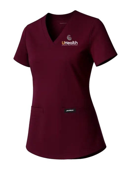 Jaanuu Womens Maroon Cesi Ultrasoft Scrub V-Neck Top w/Uhealth Logo