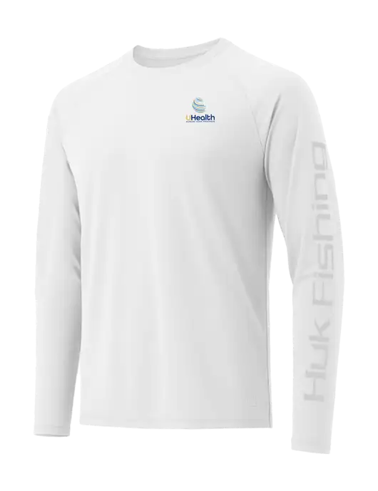 HUK White LoPro Pursuit Long Sleeve T-Shirt w/Uhealth Logo