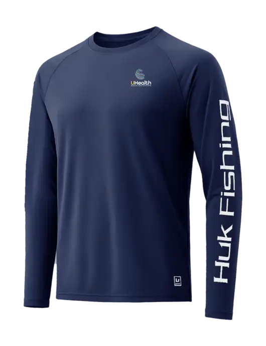 HUK Navy LoPro Pursuit Long Sleeve T-Shirt w/Uhealth Logo