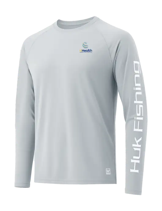 HUK Light Grey LoPro Pursuit Long Sleeve T-Shirt w/Uhealth Logo