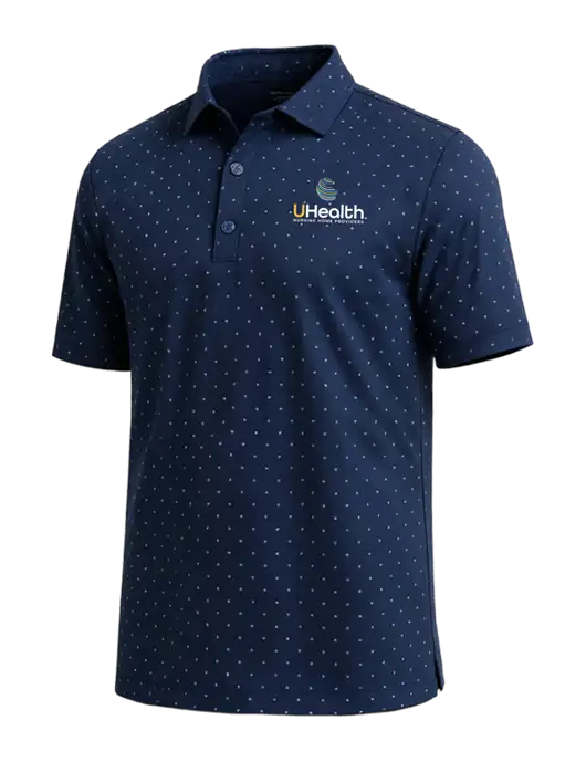 Callaway Micro Chev Dark Navy Print Polo w/Uhealth Logo