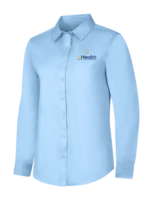 Womens Light Blue Long Sleeve Superpro React Twill Shirt w/Uhealth Logo