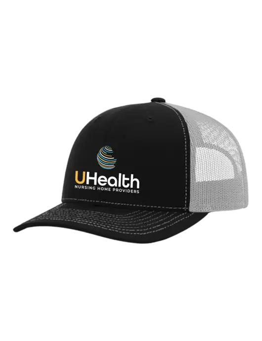 Richardson Adjustable Snapback Original 112 Trucker Cap Black w/White Mesh w/Uhealth Logo
