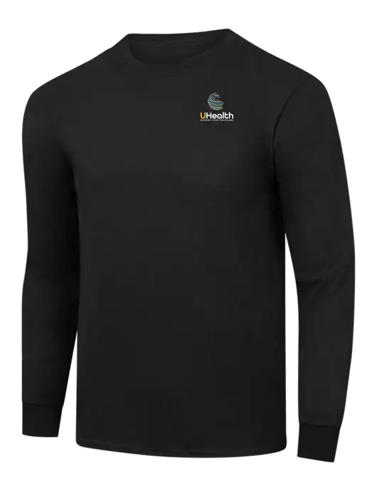 Long Sleeve Core Cotton Black T-Shirt w/Uhealth Logo
