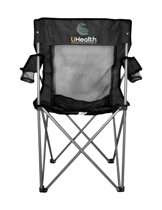 Titan Black/Black Mesh Folding Chair w/Uhealth Logo